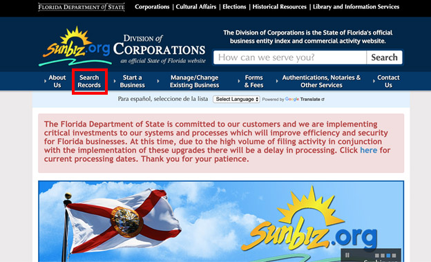 Sunbiz.org - Search Records Link