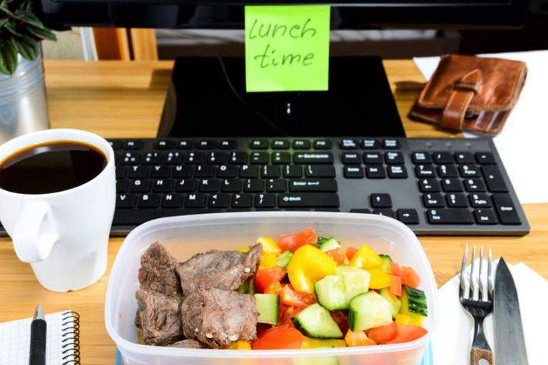 Meal at desk during lunch break