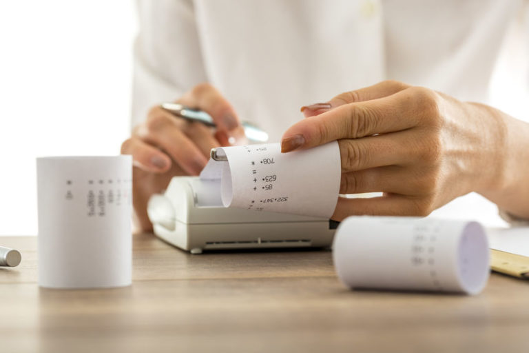 Foreign woman doing taxes