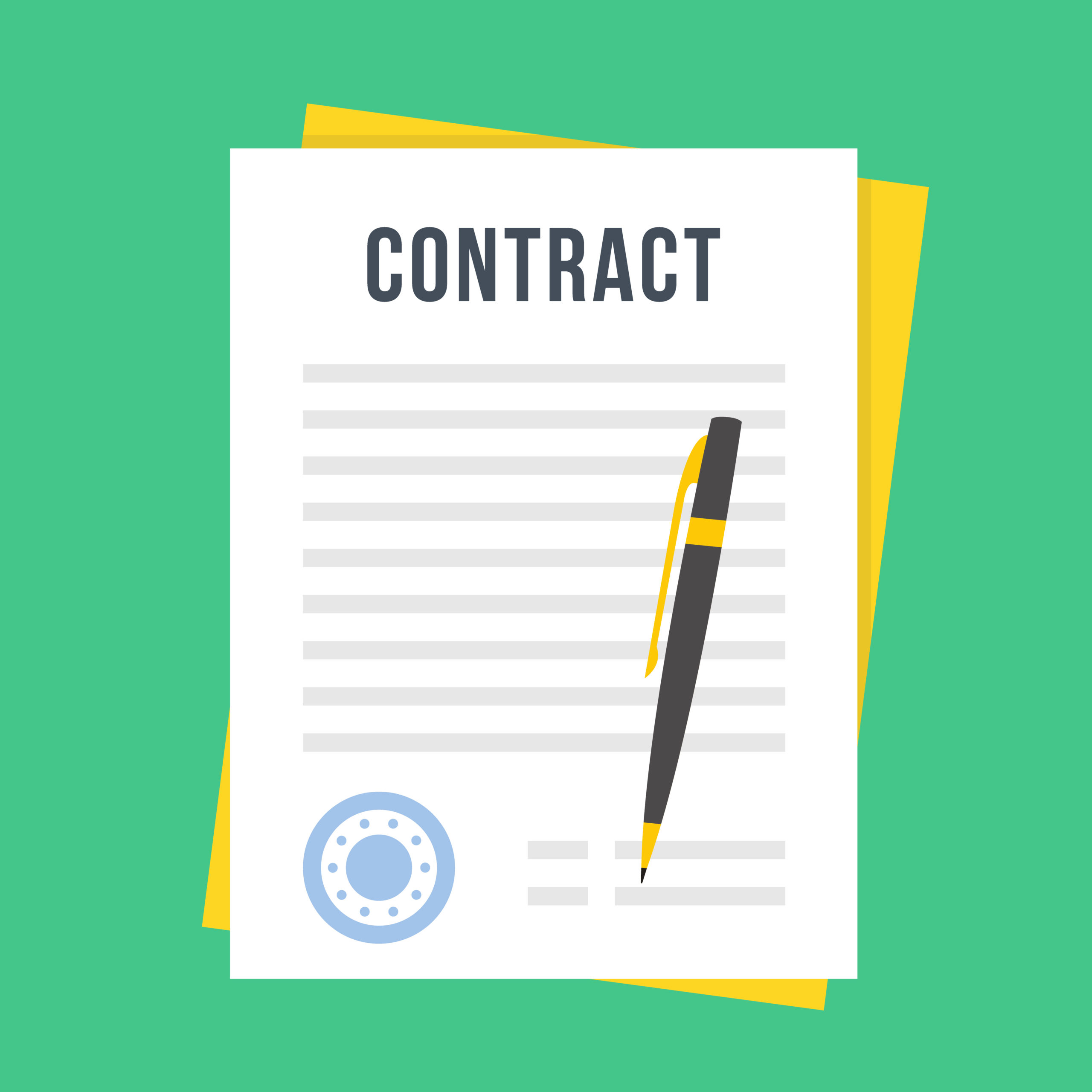 contract document with rubber stamp and pen in reference to null and void contracts