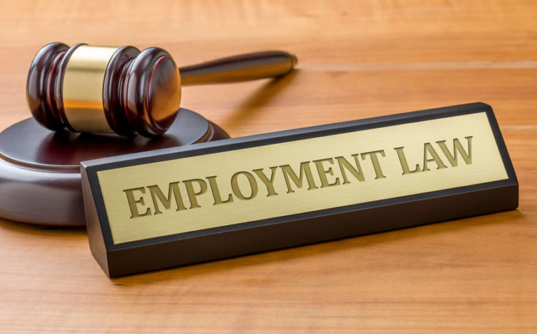 A gavel and a name plate with the engraving Employment Law