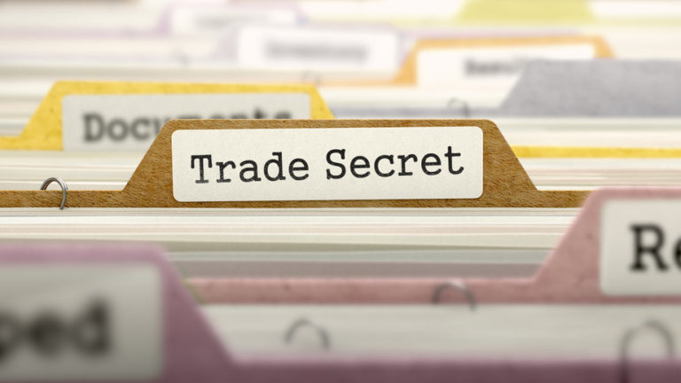 Trade Secret Label in filing cabinet