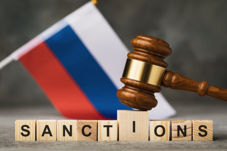 Russian flag and th word sanctions
