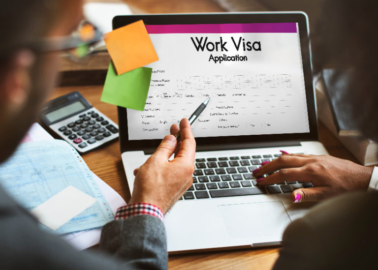 Image of a work visa application on computer