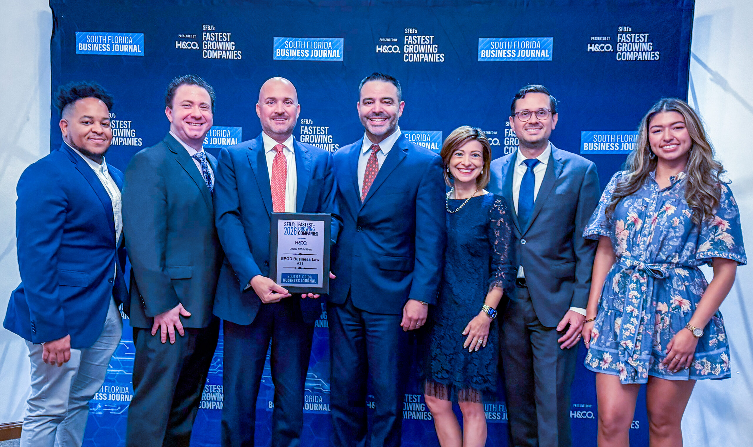 EPGD Business Law team accepting South Florida Business Journal 2026 Fastest-Growing Companies recognition